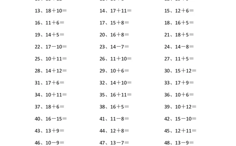 30以内混合加减第31~50篇_小学数学口算竖式脱式计算应用题一二三四五六年级上下册电_小学数学口算题库电子版（1-6）_小学数学口算一年级_口算题适合1年级(含答案）