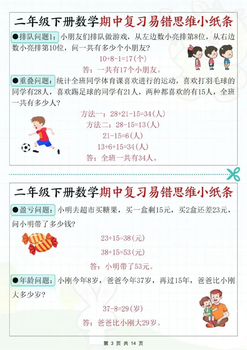 2109二下数学期中复习易错思维小纸条（含答案14页）_二年级上下册资料_二年级下册小红书同款资料_二下数学_二下数学