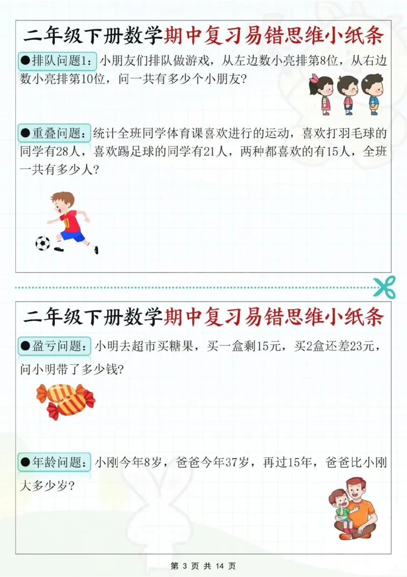 2109二下数学期中复习易错思维小纸条（含答案14页）_二年级上下册资料_二年级下册小红书同款资料_二下数学_二下数学