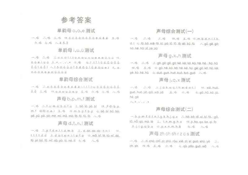 拼音单韵母+声母练习_拼音专项