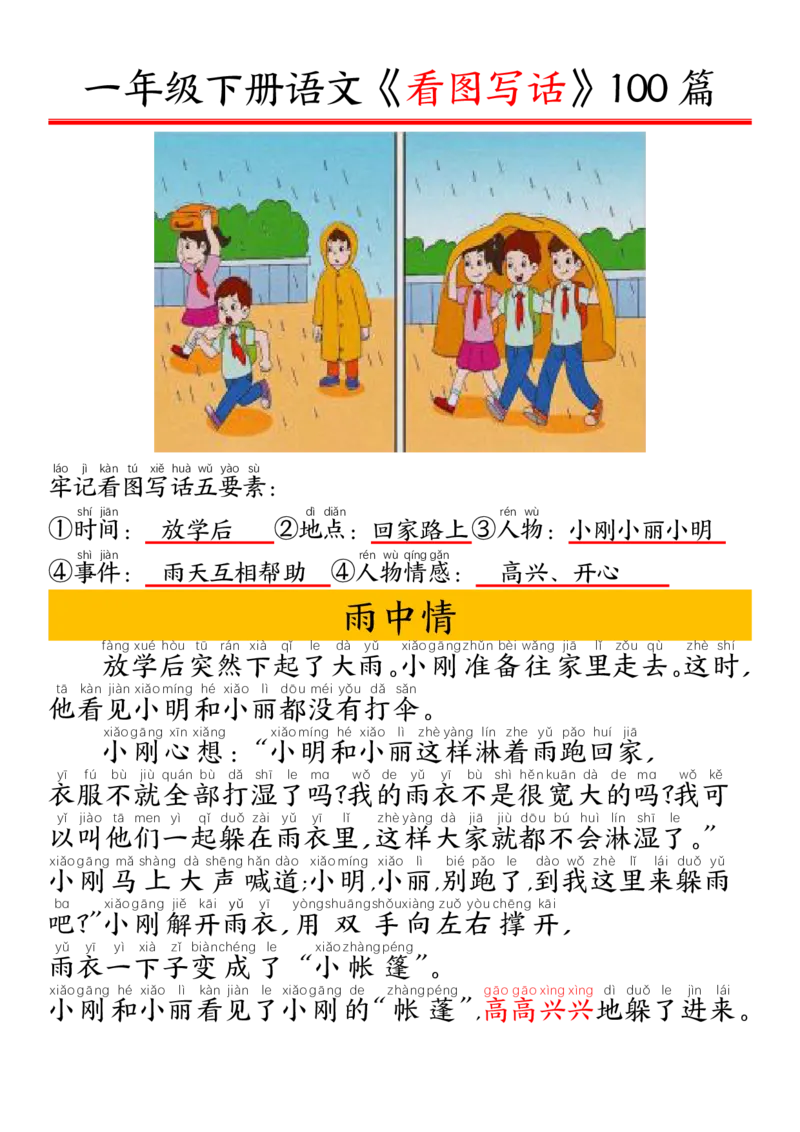 327一年级下册精编版看图写话100篇&mdash;&mdash;拼音版_一年级上下册资料_一年级下册小红书同款资料_一下语文_一年级下册免费资料库_一年级下册免费资料库