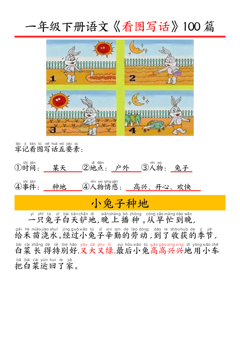 327一年级下册精编版看图写话100篇&mdash;&mdash;拼音版_一年级上下册资料_一年级下册小红书同款资料_一下语文_一年级下册免费资料库_一年级下册免费资料库
