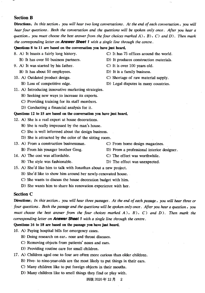 2020.12月四级真题第1套可复制可划线查词_大学英语四级+六级_四级真题_四级真题_2020年12月CET4题+解+音频_01、真题PDF版（推荐打印）❤
