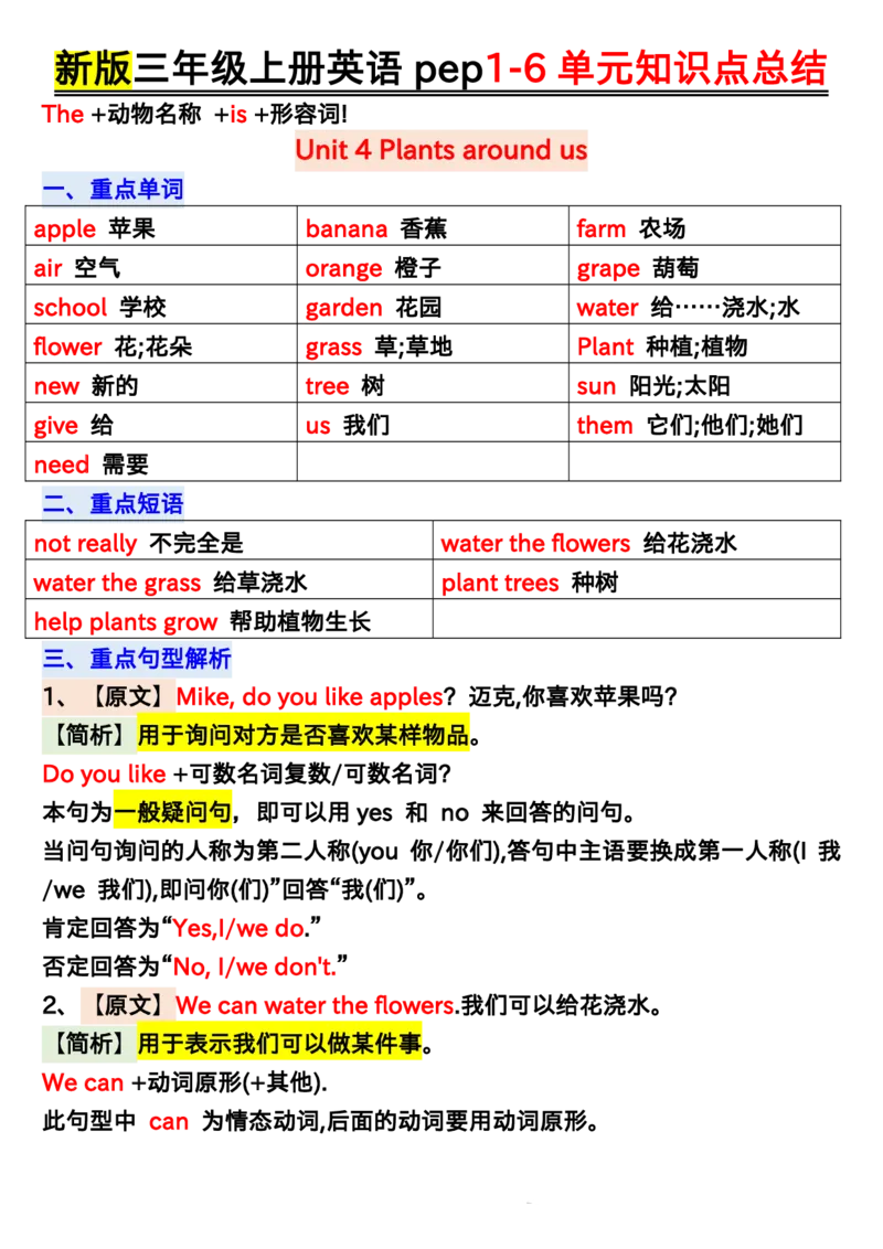 24新版PEP英语单元知识点汇总三上_三年级上下册资料_三年级上语数英上下册学习资料_3-8-5、小学三年级英语上册_人教PEP版_1、知识点总结