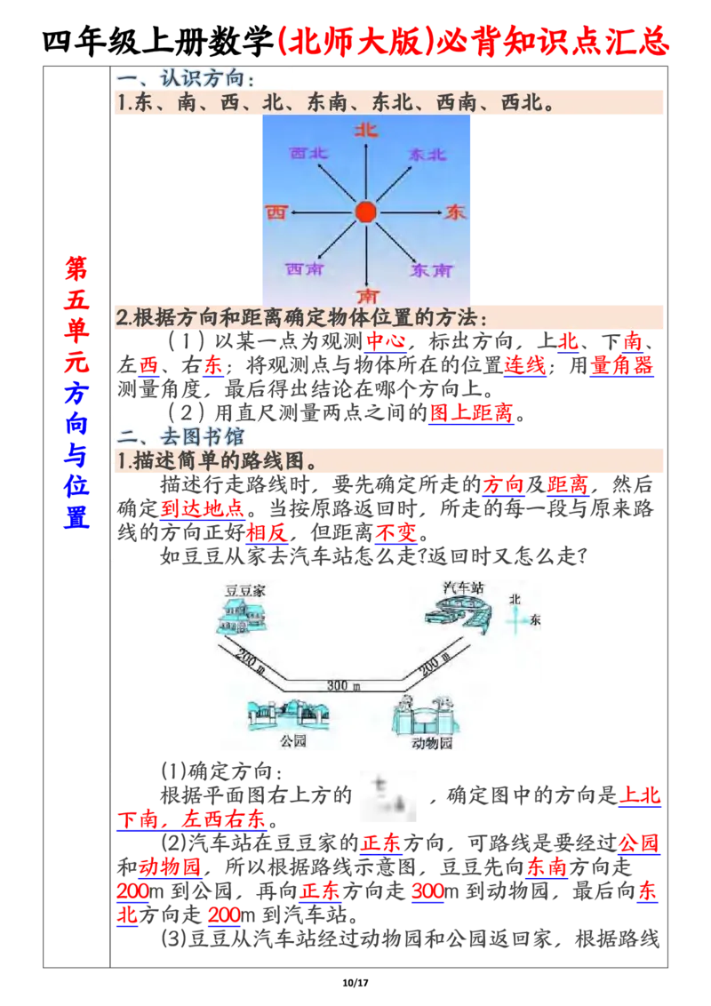 四上北师大版数学必背知识点汇总（17页）_小学全网线上同款资料_11号