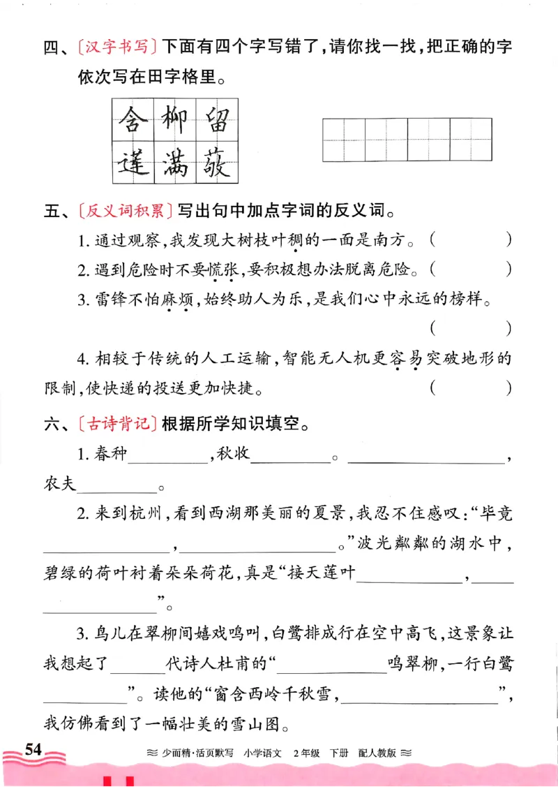 25春《王朝霞活页默写》语文2下_二年级上下册资料_53黄冈多个品牌系列资料_语文