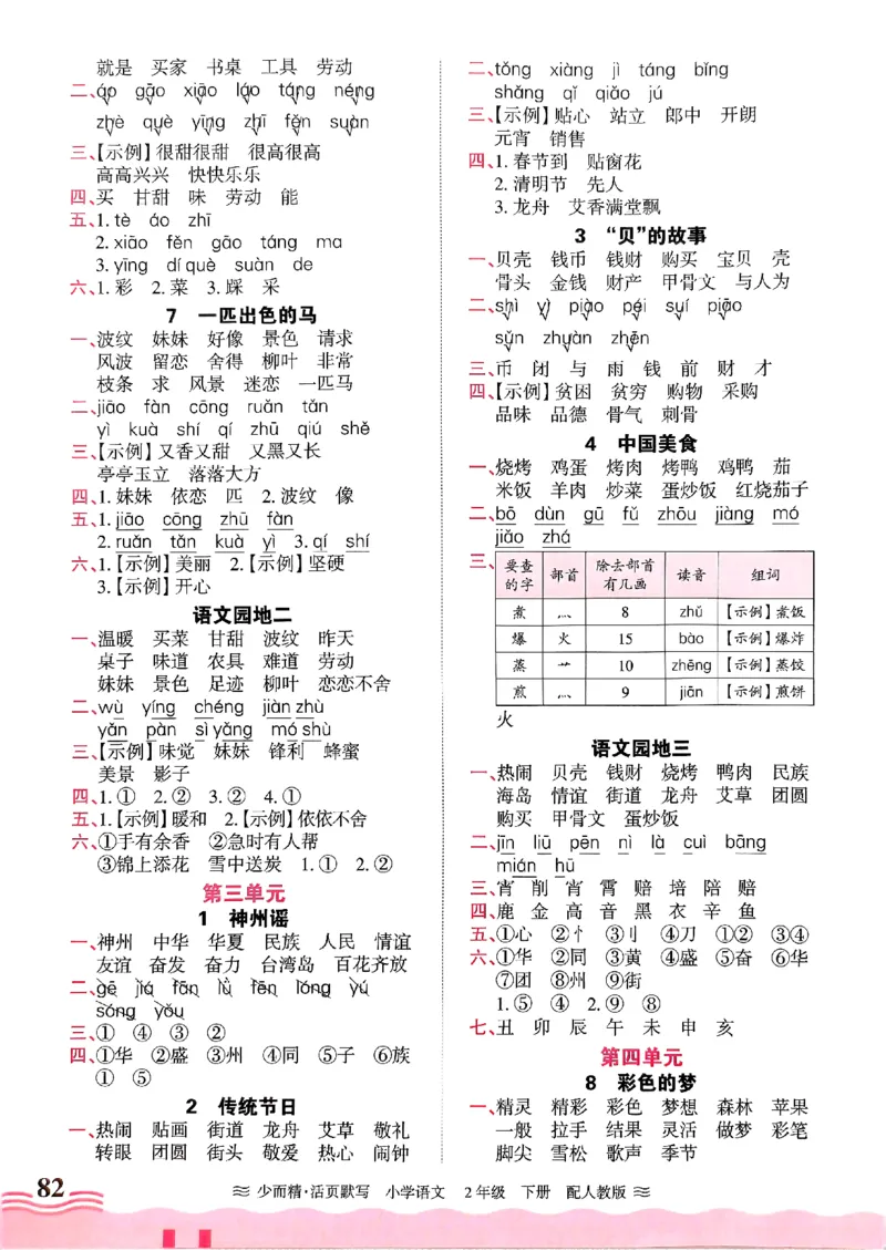 25春《王朝霞活页默写》语文2下_二年级上下册资料_53黄冈多个品牌系列资料_语文