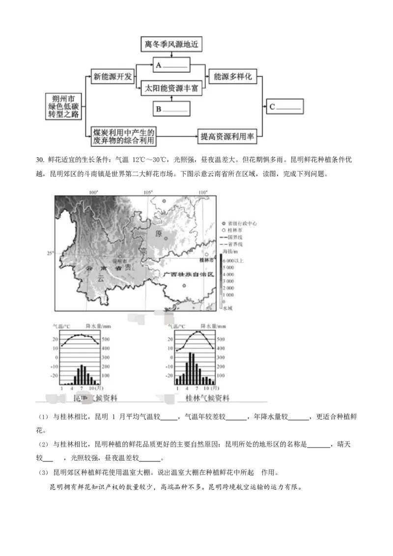 2023年福建省中考地理真题（空白卷）_福建中考1_8.福建中考地理（2017-2025）