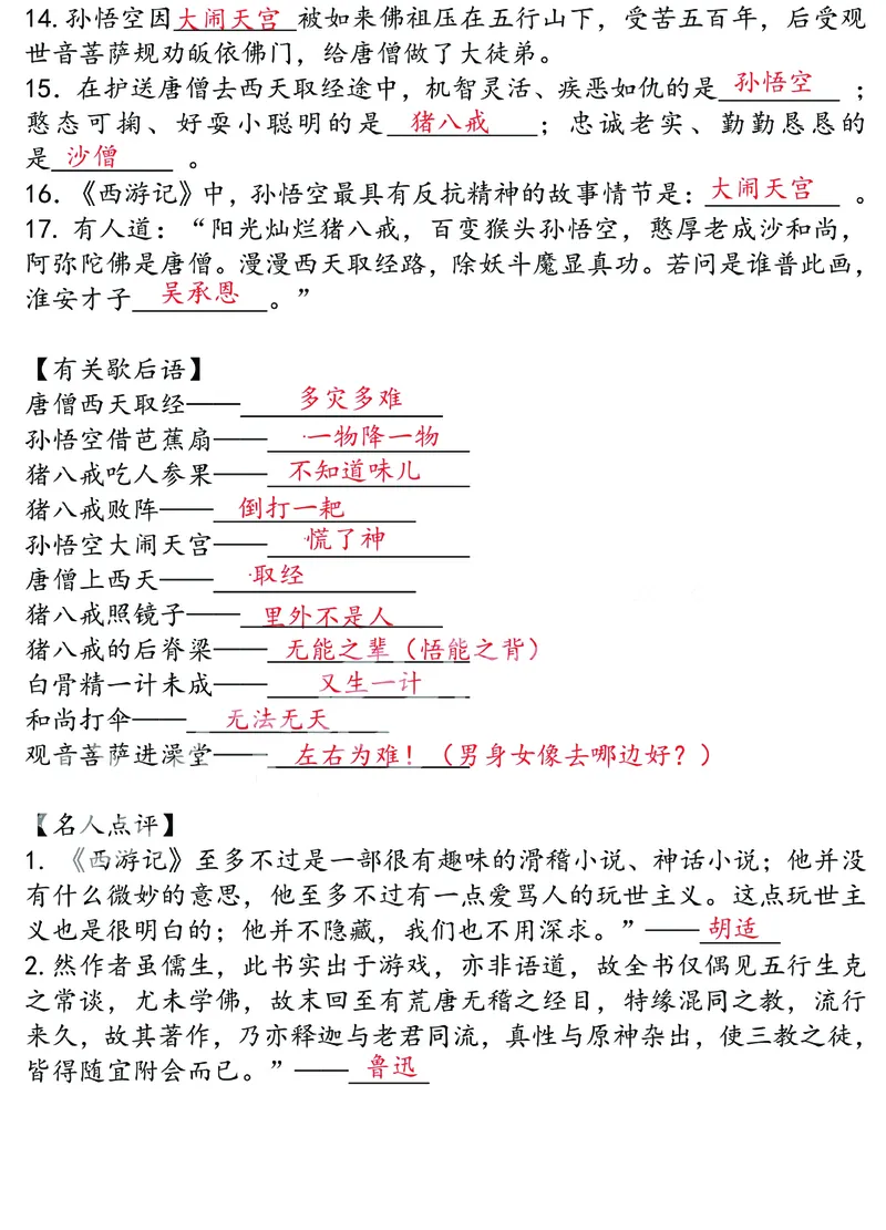 四大名著之《西游记》思维导图+考点汇总+习题(1)(1)_小学全网线上同款资料_41号文件夹4-6年级