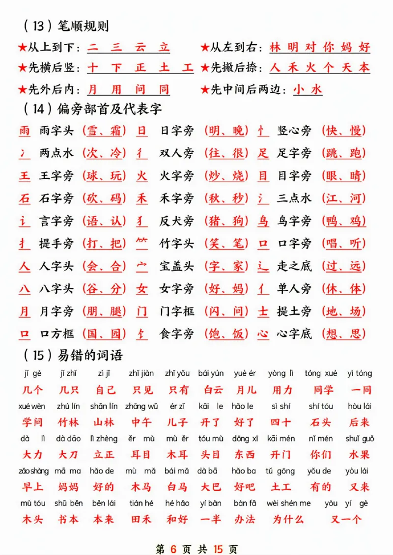 24年一上语文期末总复习六大专项-SY_一年级上下册资料_一年级下册小红书同款资料_一下语文