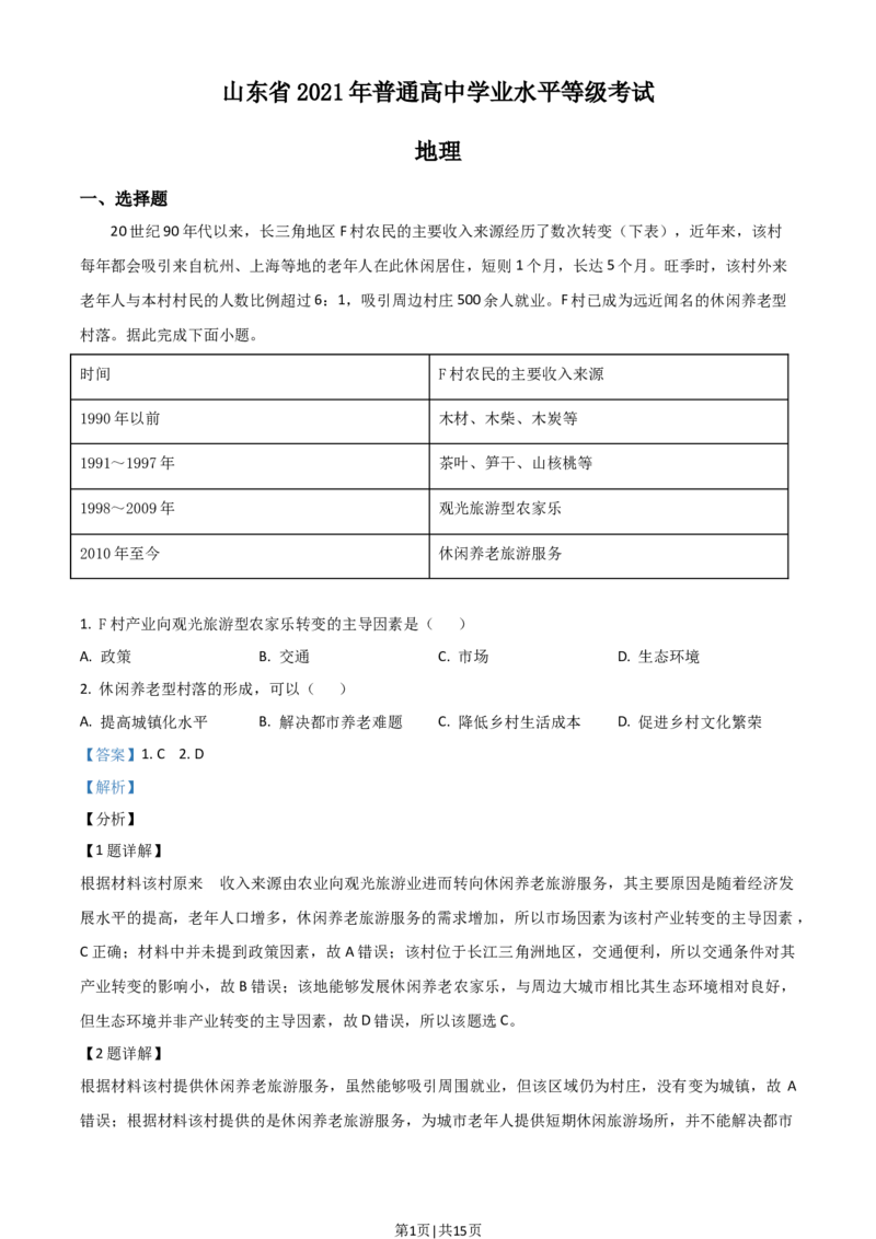 2021年高考地理试卷（山东）（解析卷）_地理历年高考真题_新&middot;Word版2008-2025&middot;高考地理真题_地理（按年份分类）2008-2025_2021&middot;地理高考真题