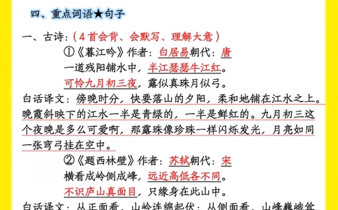 四上期中高频考点_🍎⭐️期中知识汇总语文25年上册_四上