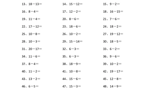 20以内减法第81~100篇_小学数学口算竖式脱式计算应用题一二三四五六年级上下册电_小学数学口算题库电子版（1-6）_小学数学口算一年级_口算题适合1年级(含答案）