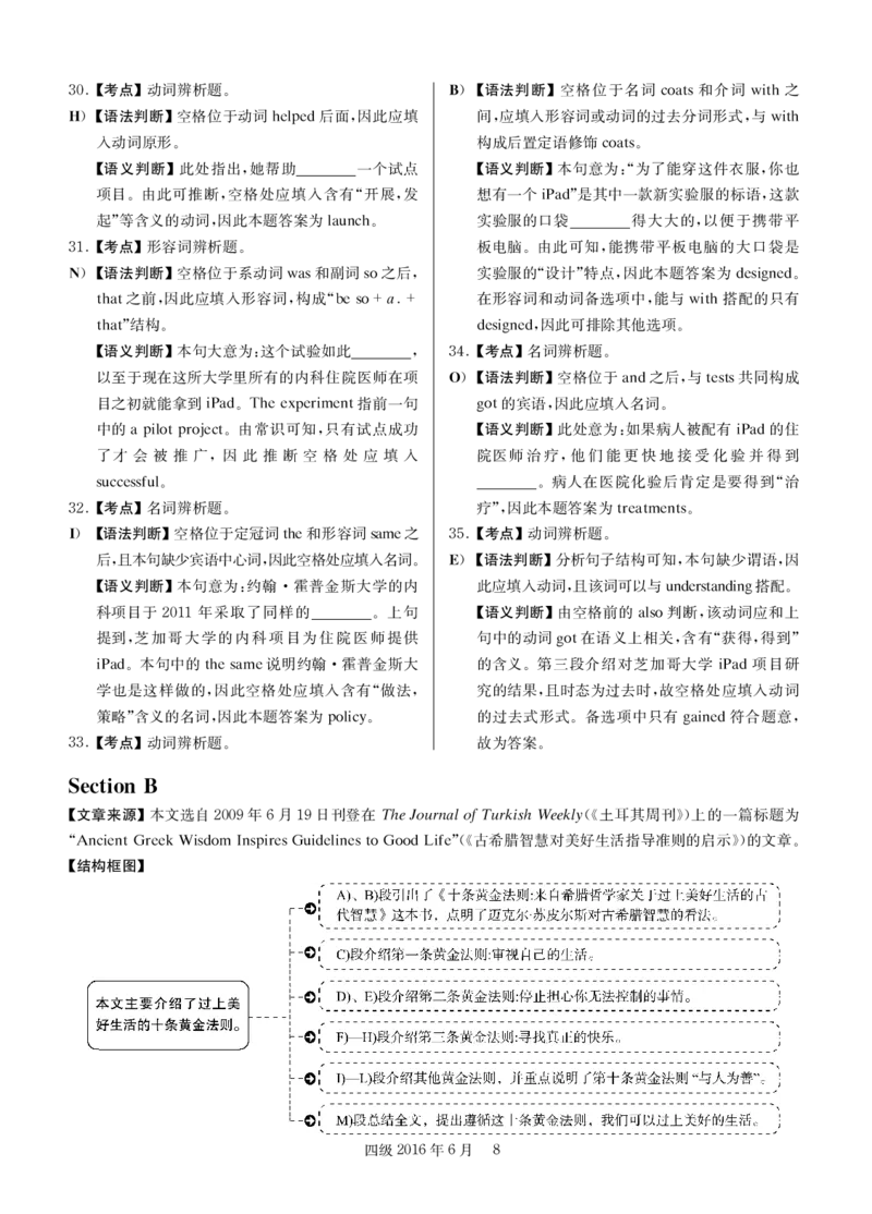 2016年06月四级解析第2套_大学英语四级+六级_四级真题_四级真题_1990年-2018年真题资料合集_2016年06月CET4题+解+音频_03、答案解析