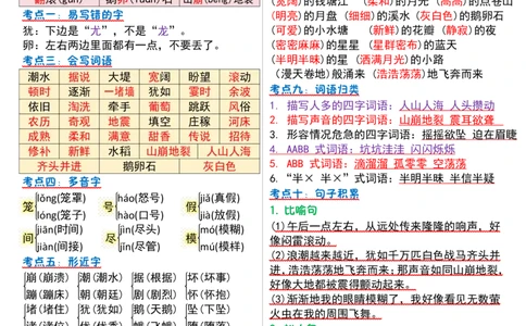 四上语文1-8单元考点晨读（9页）_小学全网线上同款资料_11号