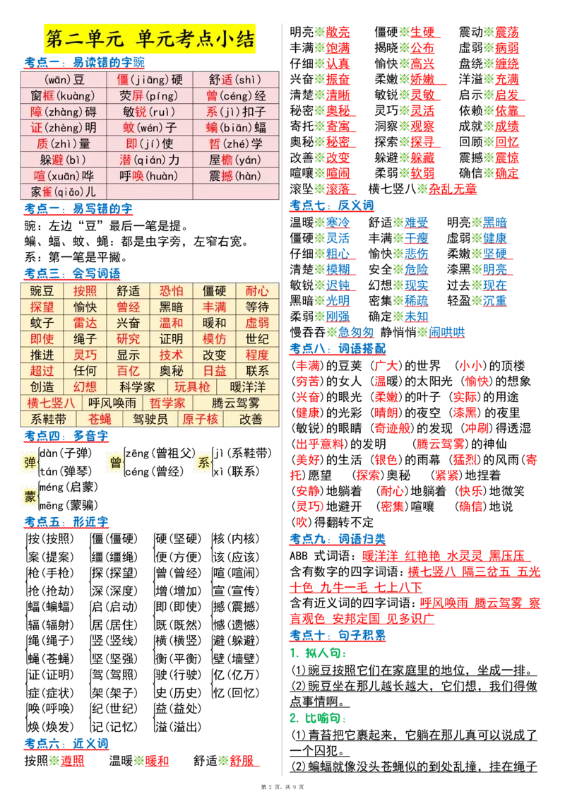 四上语文1-8单元考点晨读（9页）_小学全网线上同款资料_11号