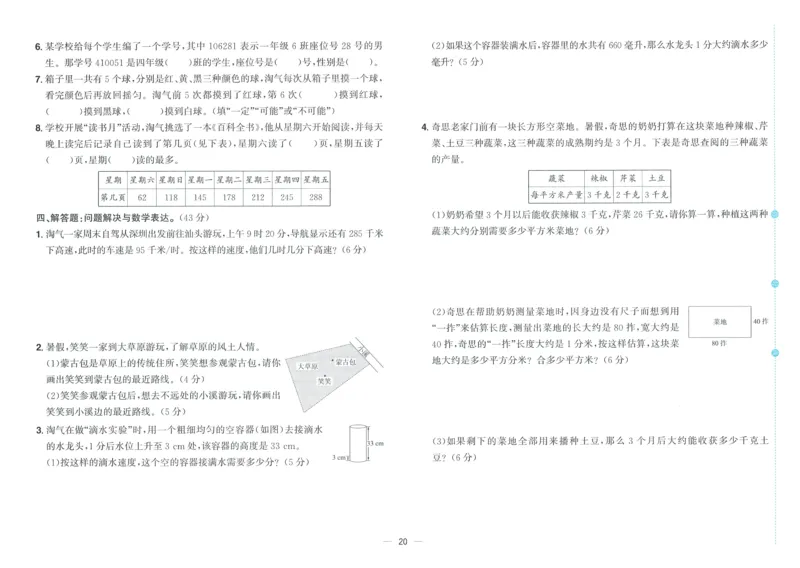 试卷BS4上_25秋《阳光同学期末复习》_北师大数版123456_25秋阳光同学期末复习15天冲刺100分北师数学4上