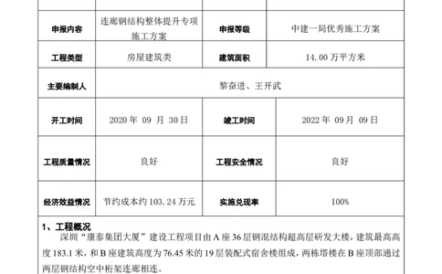 2022年度施工组织设计、施工方案编制技能竞赛申报表（康泰）_2021-2023年优秀施组方案_施工方案_方案36-连廊钢结构整体提升专项施工方案