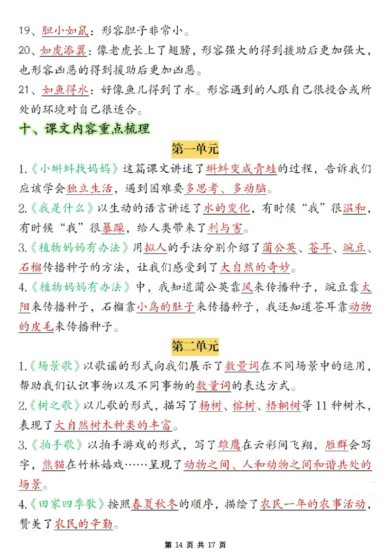 期末复习必考知识点汇总17页二上语文_2年级小红书最新热门资料