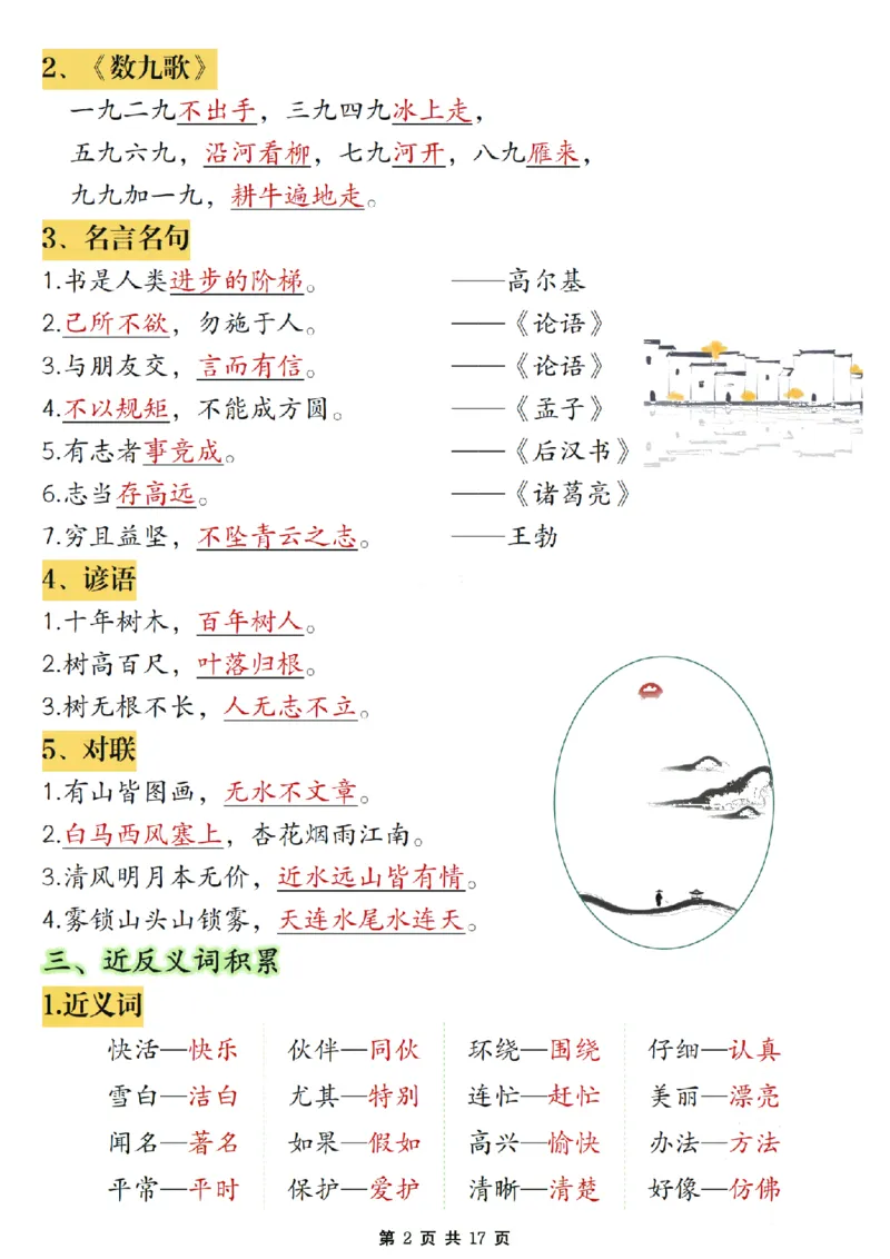 期末复习必考知识点汇总17页二上语文_2年级小红书最新热门资料