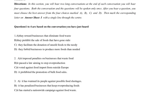 2017年12月六级真题（第1套）_大学英语四级+六级_六级真题_六级真题_1990年-2018年真题资料合集_2017年12月CET6题+解+音频_02、真题Word版