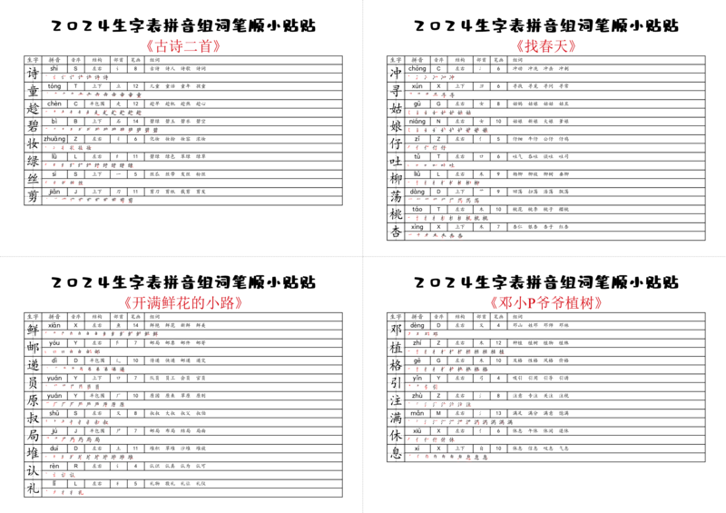 2024新版二年级下册生字表小贴贴_二年级上下册资料_小学二年级学习资料-25年更新版_2-02、小学二年级语文下册_2-2-2、练习题、作业、试题、试卷_专项练习
