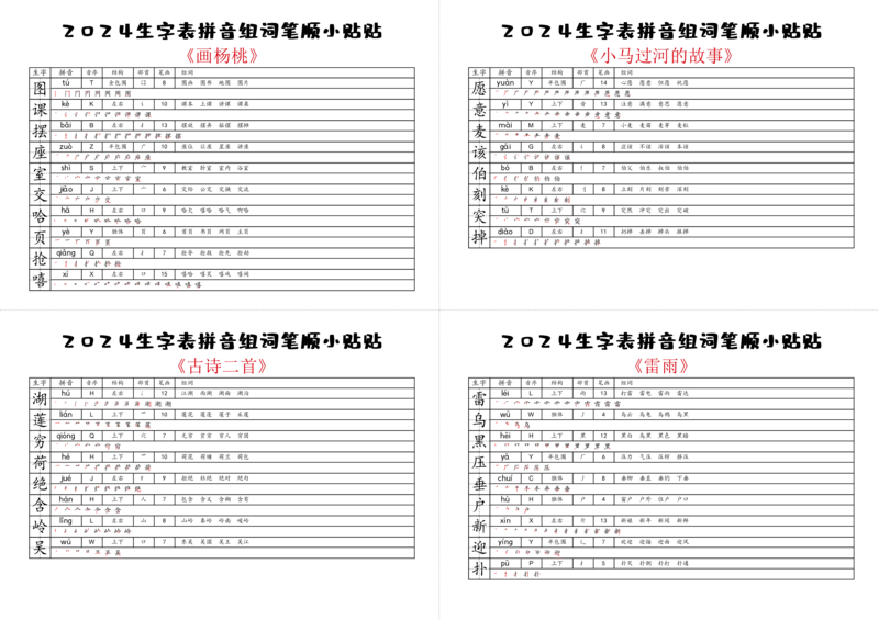 2024新版二年级下册生字表小贴贴_二年级上下册资料_小学二年级学习资料-25年更新版_2-02、小学二年级语文下册_2-2-2、练习题、作业、试题、试卷_专项练习