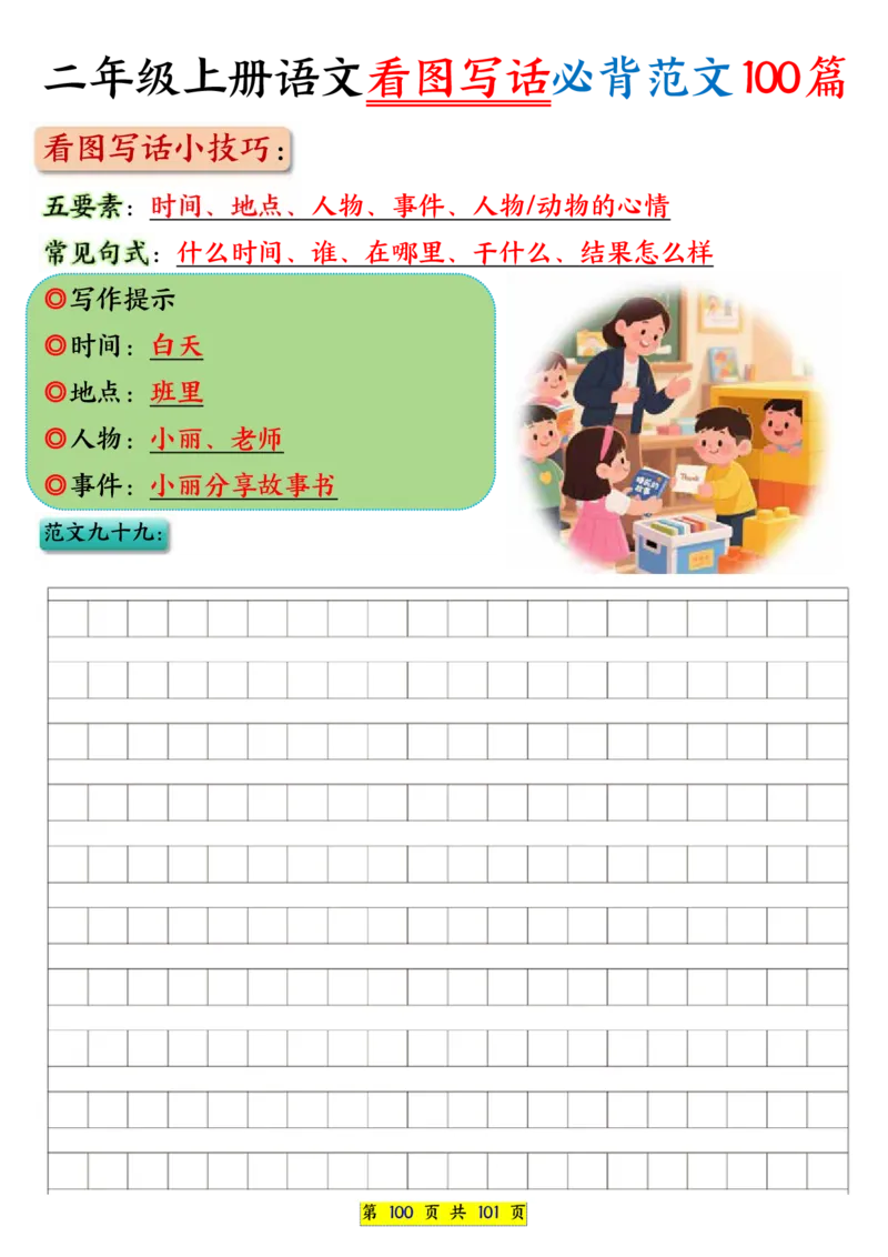 25秋二年级上册语文看图写话必背练习100篇（空白版）_25秋语文1-6年级上册热门资料