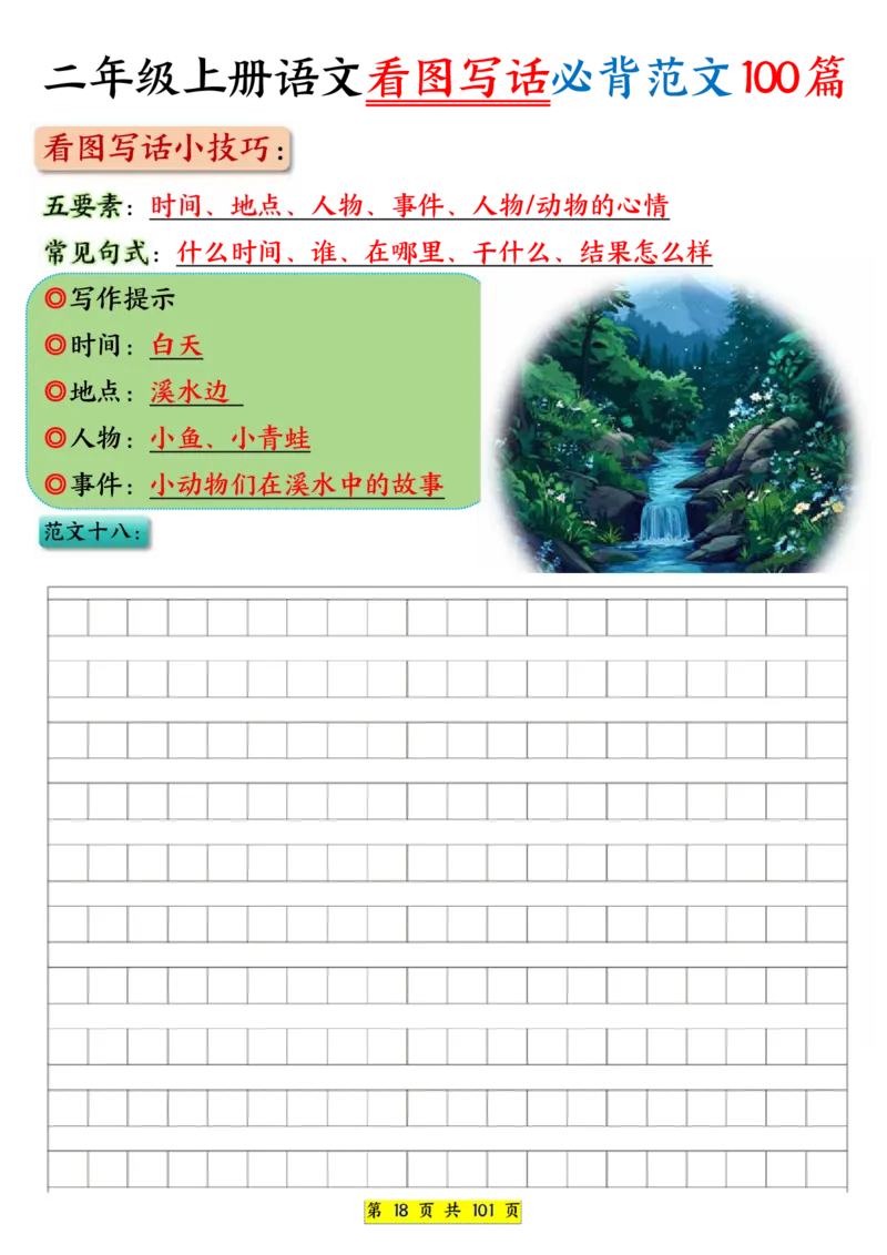 25秋二年级上册语文看图写话必背练习100篇（空白版）_25秋语文1-6年级上册热门资料