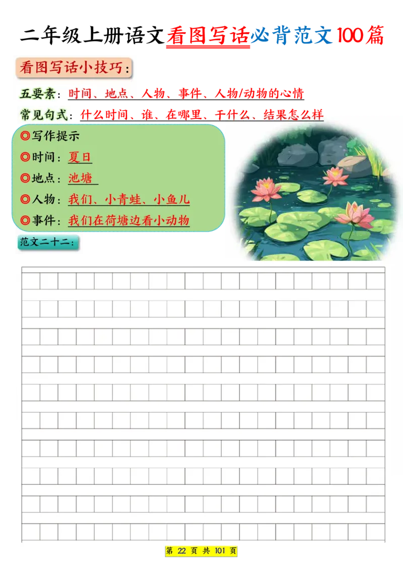 25秋二年级上册语文看图写话必背练习100篇（空白版）_25秋语文1-6年级上册热门资料