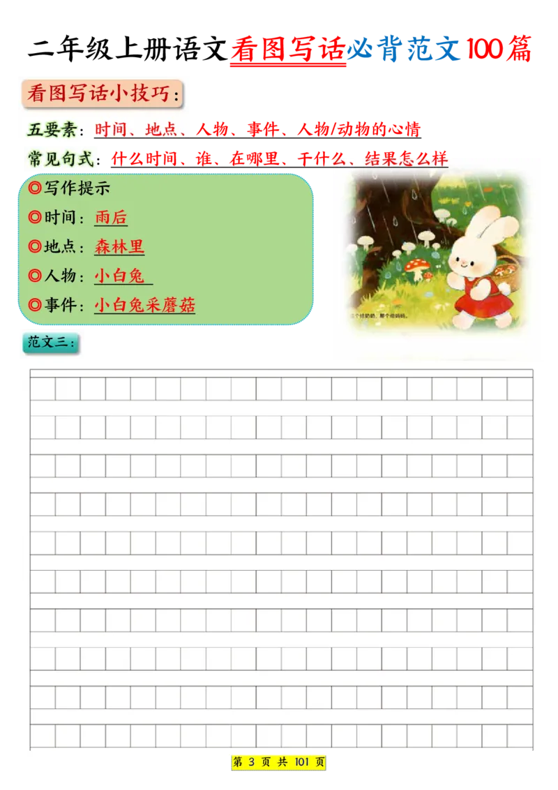 25秋二年级上册语文看图写话必背练习100篇（空白版）_25秋语文1-6年级上册热门资料