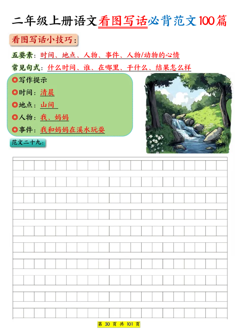 25秋二年级上册语文看图写话必背练习100篇（空白版）_25秋语文1-6年级上册热门资料