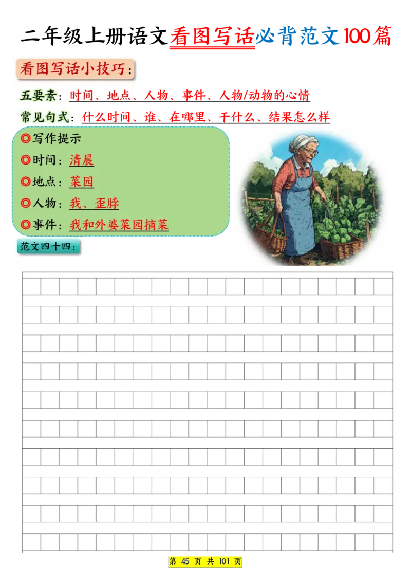 25秋二年级上册语文看图写话必背练习100篇（空白版）_25秋语文1-6年级上册热门资料