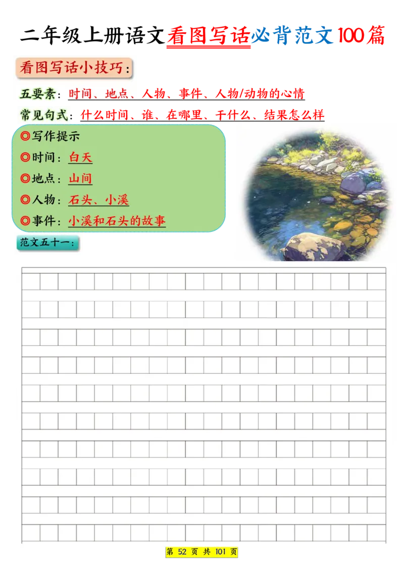 25秋二年级上册语文看图写话必背练习100篇（空白版）_25秋语文1-6年级上册热门资料