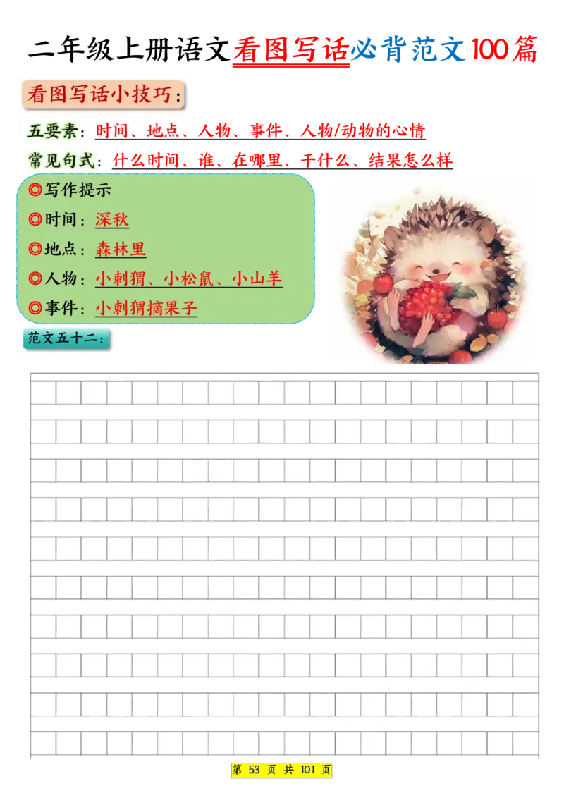 25秋二年级上册语文看图写话必背练习100篇（空白版）_25秋语文1-6年级上册热门资料