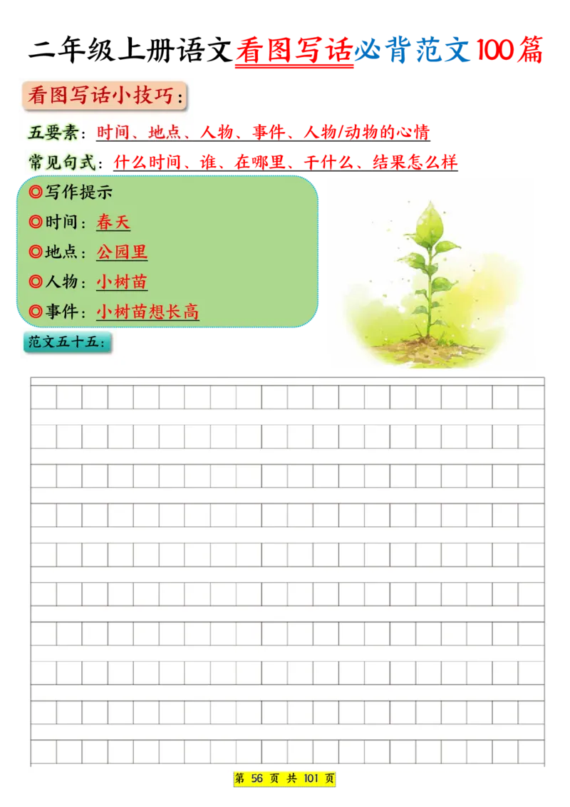 25秋二年级上册语文看图写话必背练习100篇（空白版）_25秋语文1-6年级上册热门资料