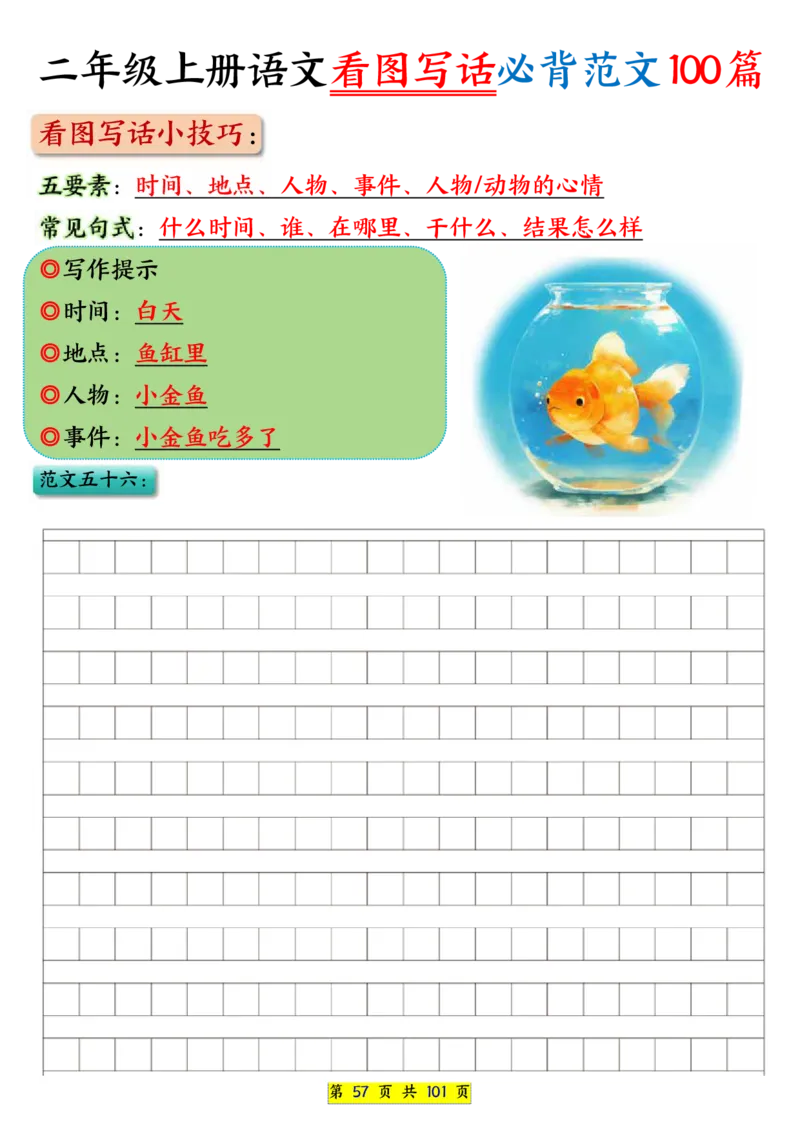25秋二年级上册语文看图写话必背练习100篇（空白版）_25秋语文1-6年级上册热门资料