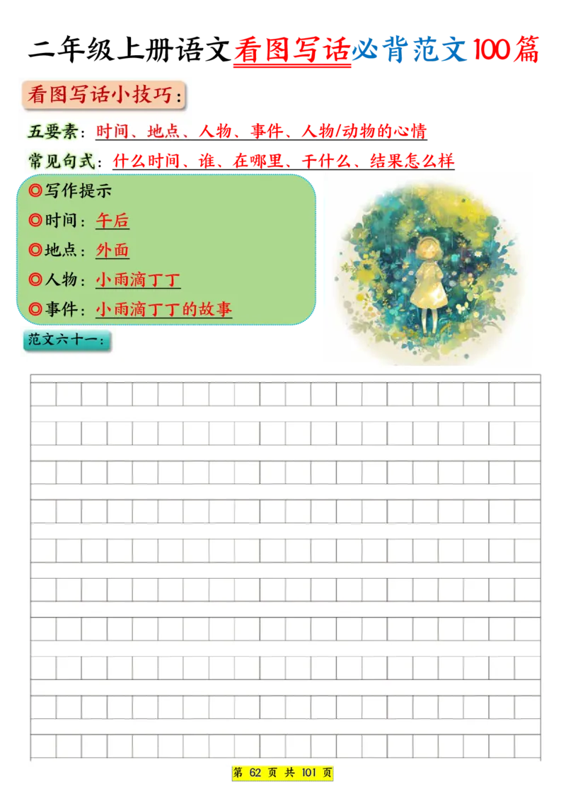 25秋二年级上册语文看图写话必背练习100篇（空白版）_25秋语文1-6年级上册热门资料