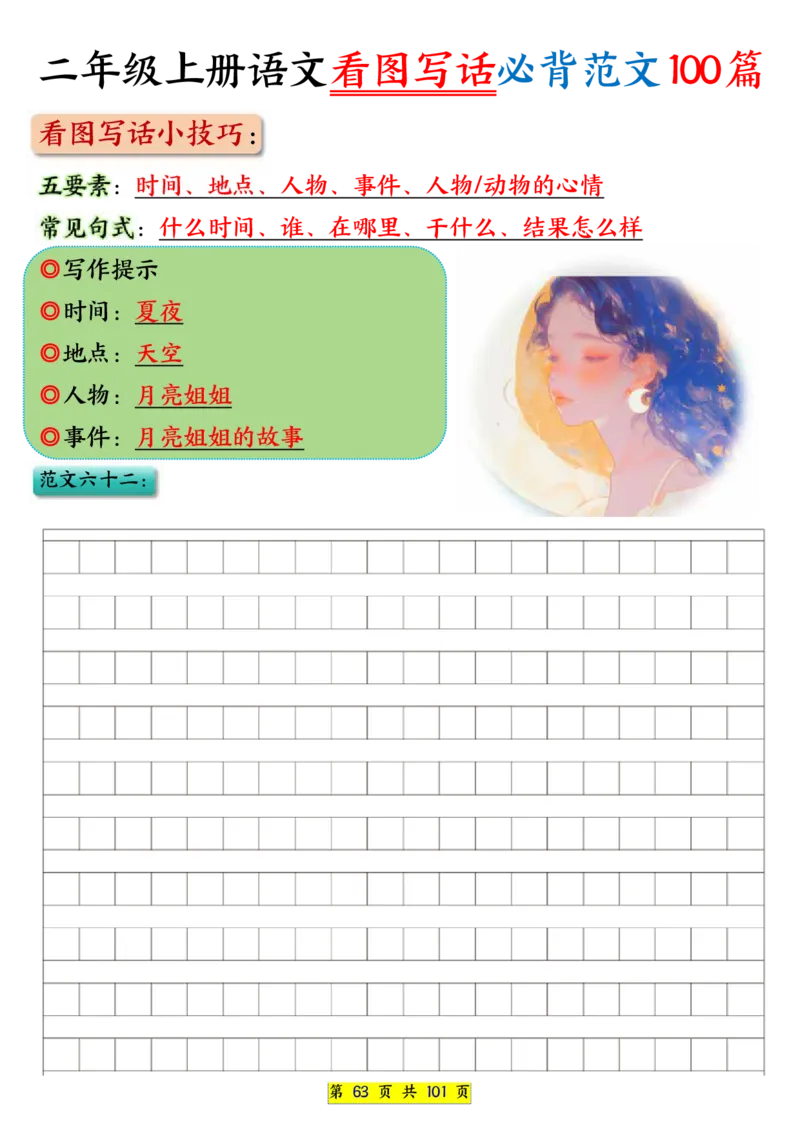 25秋二年级上册语文看图写话必背练习100篇（空白版）_25秋语文1-6年级上册热门资料