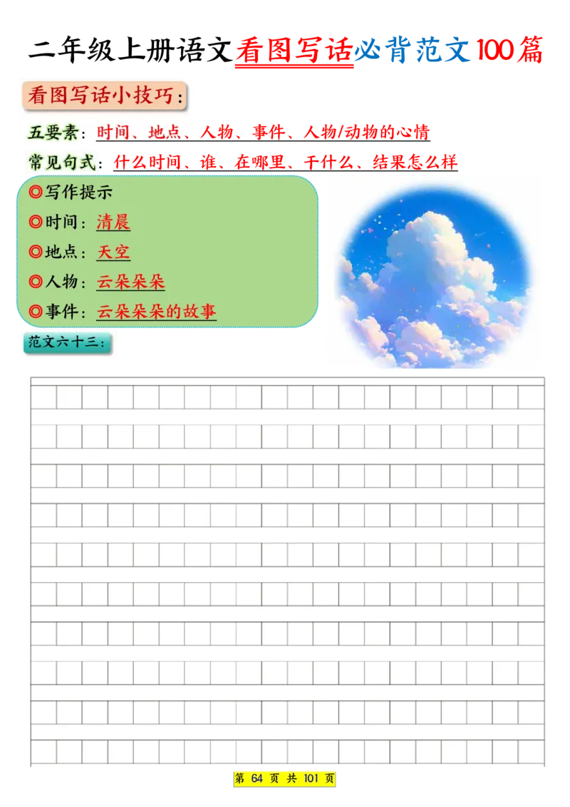 25秋二年级上册语文看图写话必背练习100篇（空白版）_25秋语文1-6年级上册热门资料