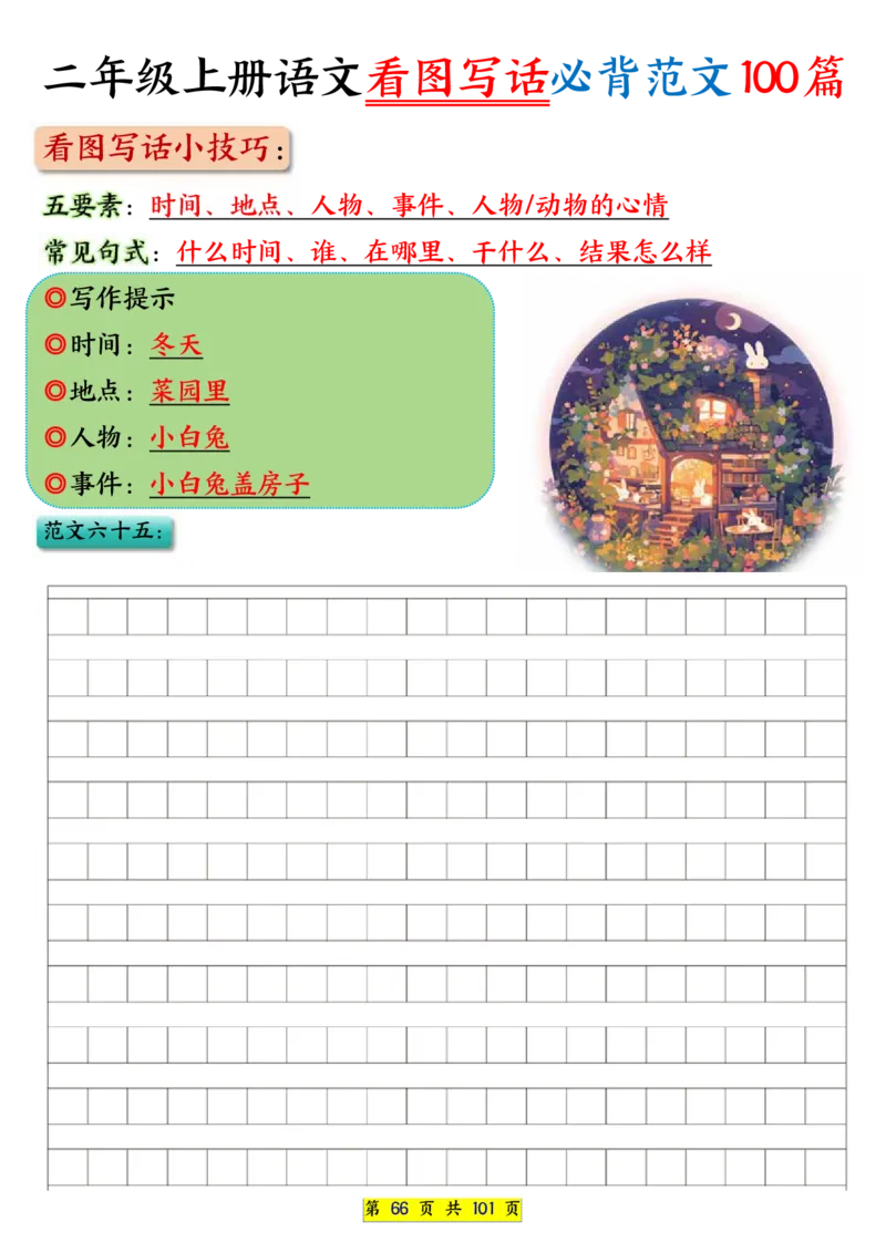 25秋二年级上册语文看图写话必背练习100篇（空白版）_25秋语文1-6年级上册热门资料