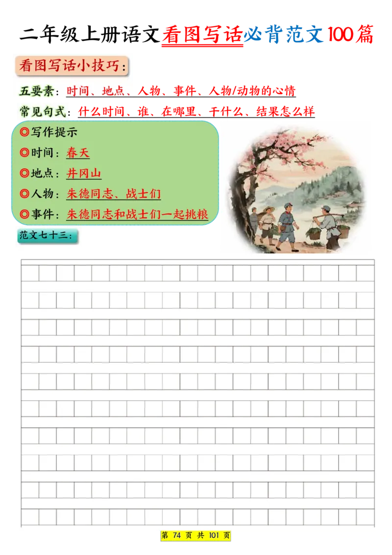 25秋二年级上册语文看图写话必背练习100篇（空白版）_25秋语文1-6年级上册热门资料