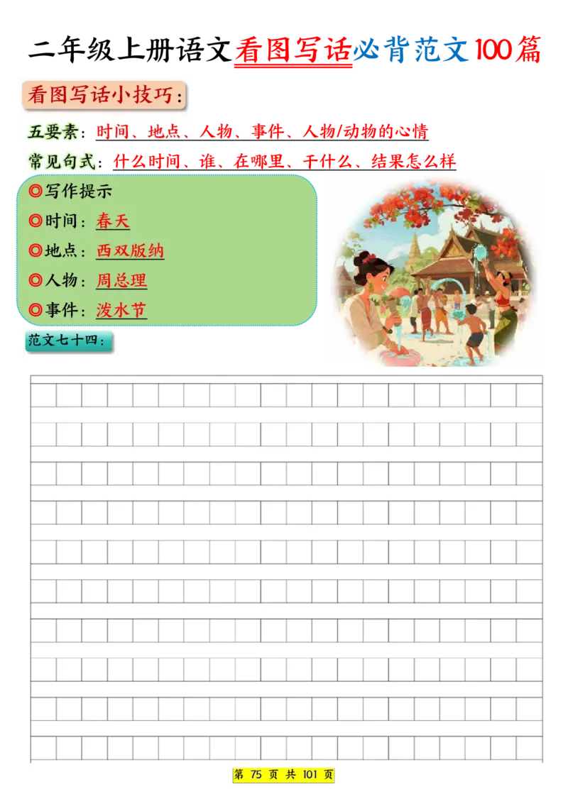 25秋二年级上册语文看图写话必背练习100篇（空白版）_25秋语文1-6年级上册热门资料
