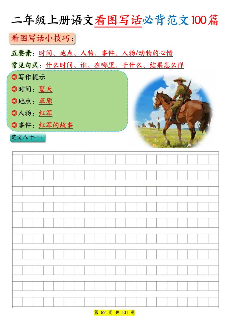 25秋二年级上册语文看图写话必背练习100篇（空白版）_25秋语文1-6年级上册热门资料