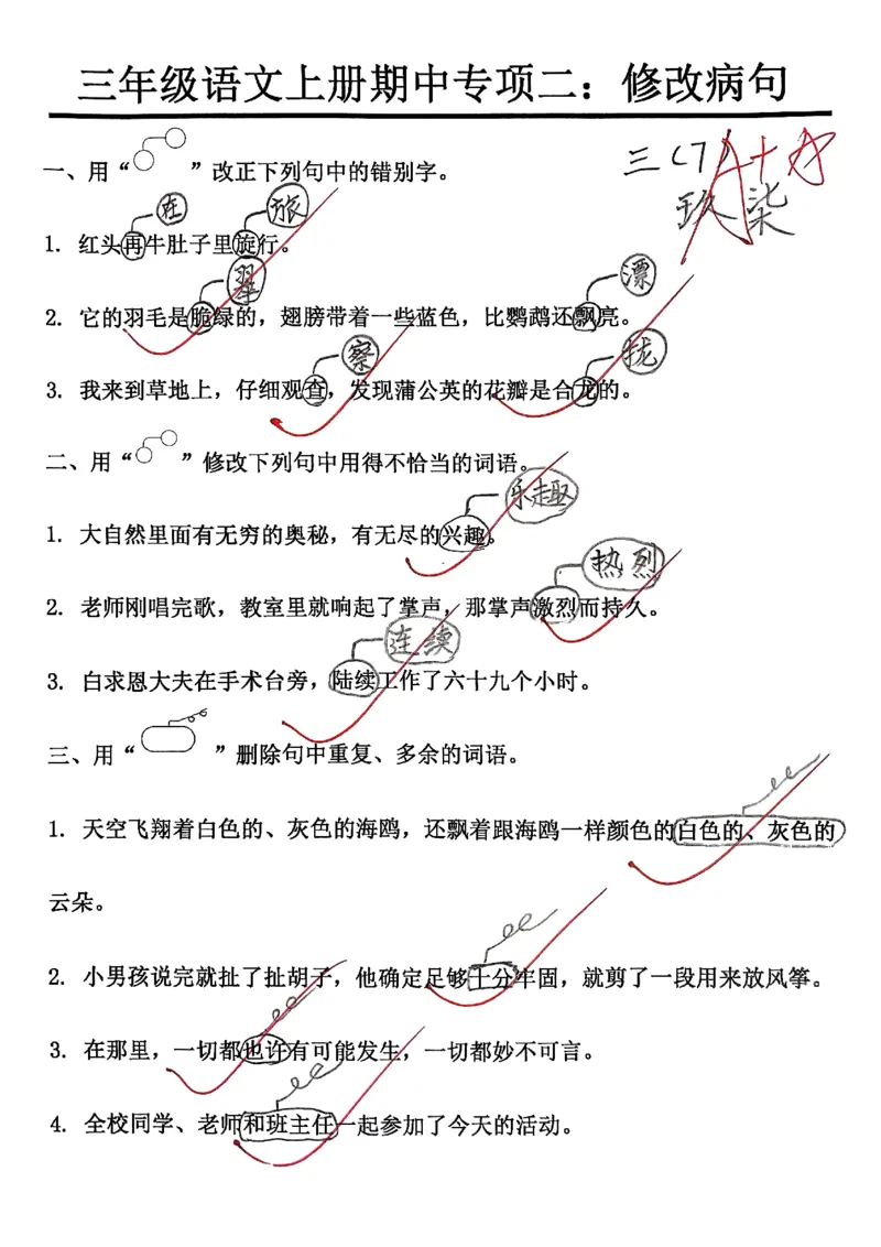 三上语文期中复习五大考点专项训练_三上数学25秋