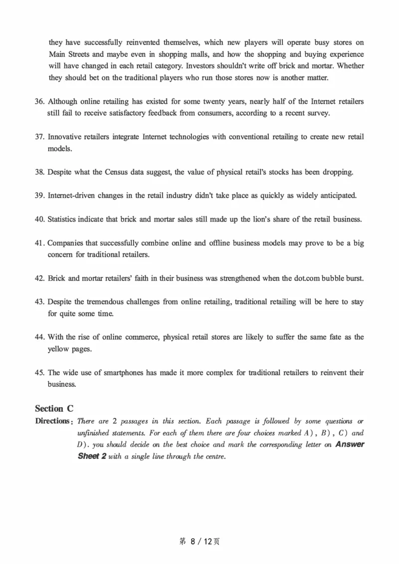 2019.06六级真题第1套可复制可搜索，打印首选_大学英语四级+六级_六级真题_六级真题_2019年06月CET6题+解+音频_01、真题PDF版（推荐打印）❤