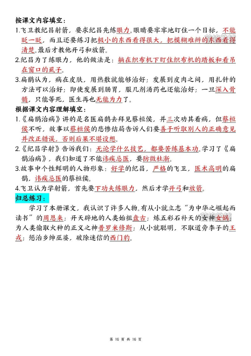 四上语文必考重点汇总_小学全网线上同款资料_11号