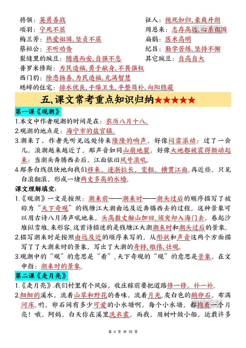 四上语文必考重点汇总_小学全网线上同款资料_11号