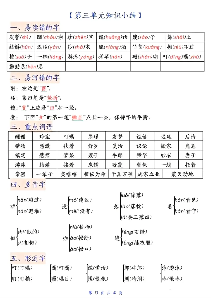 五上期中高频考点_🍎⭐️期中知识汇总语文25年上册_五上