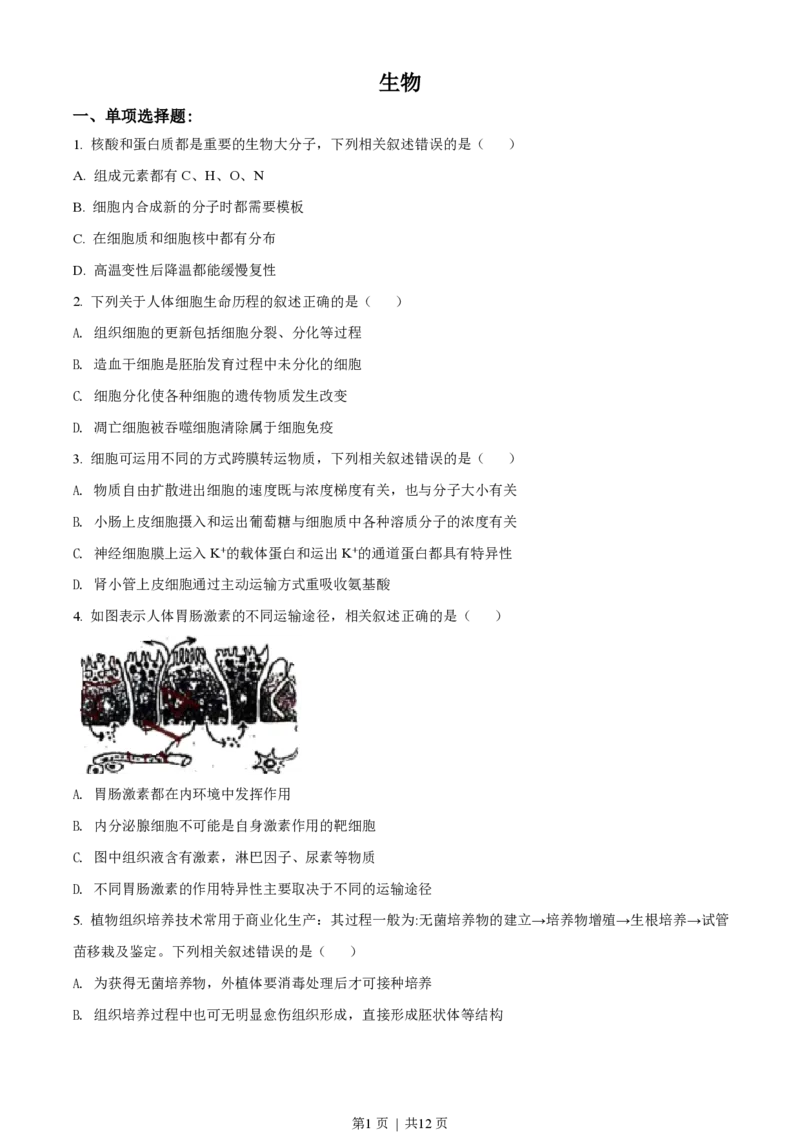 2021年高考生物试卷（江苏）（空白卷）_生物历年高考真题_新&middot;PDF版2008-2025&middot;高考生物真题_生物（按省份分类）2008-2025_2008-2025&middot;（江苏）生物高考真题